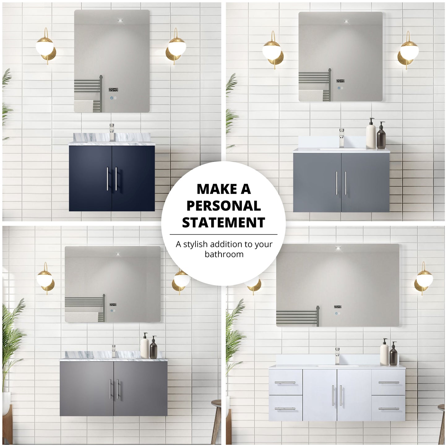 Geneva 60 in. W x 22 in. D Dark Grey Double Bath Vanity