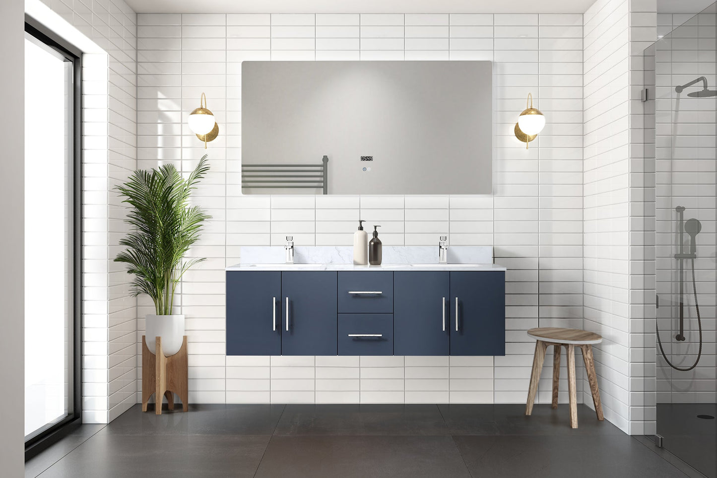 Geneva 60 in. W x 22 in. D Navy Blue Double Bath Vanity