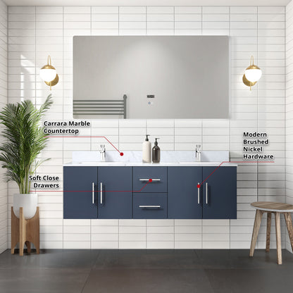 Geneva 60 in. W x 22 in. D Navy Blue Double Bath Vanity