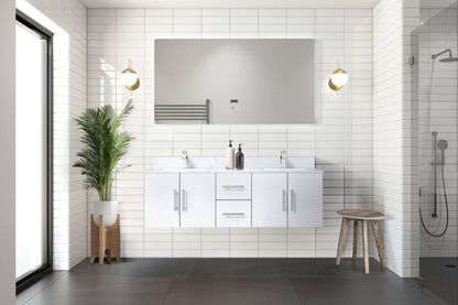 Geneva 60 in. W x 22 in. D Glossy White Double Bath Vanity