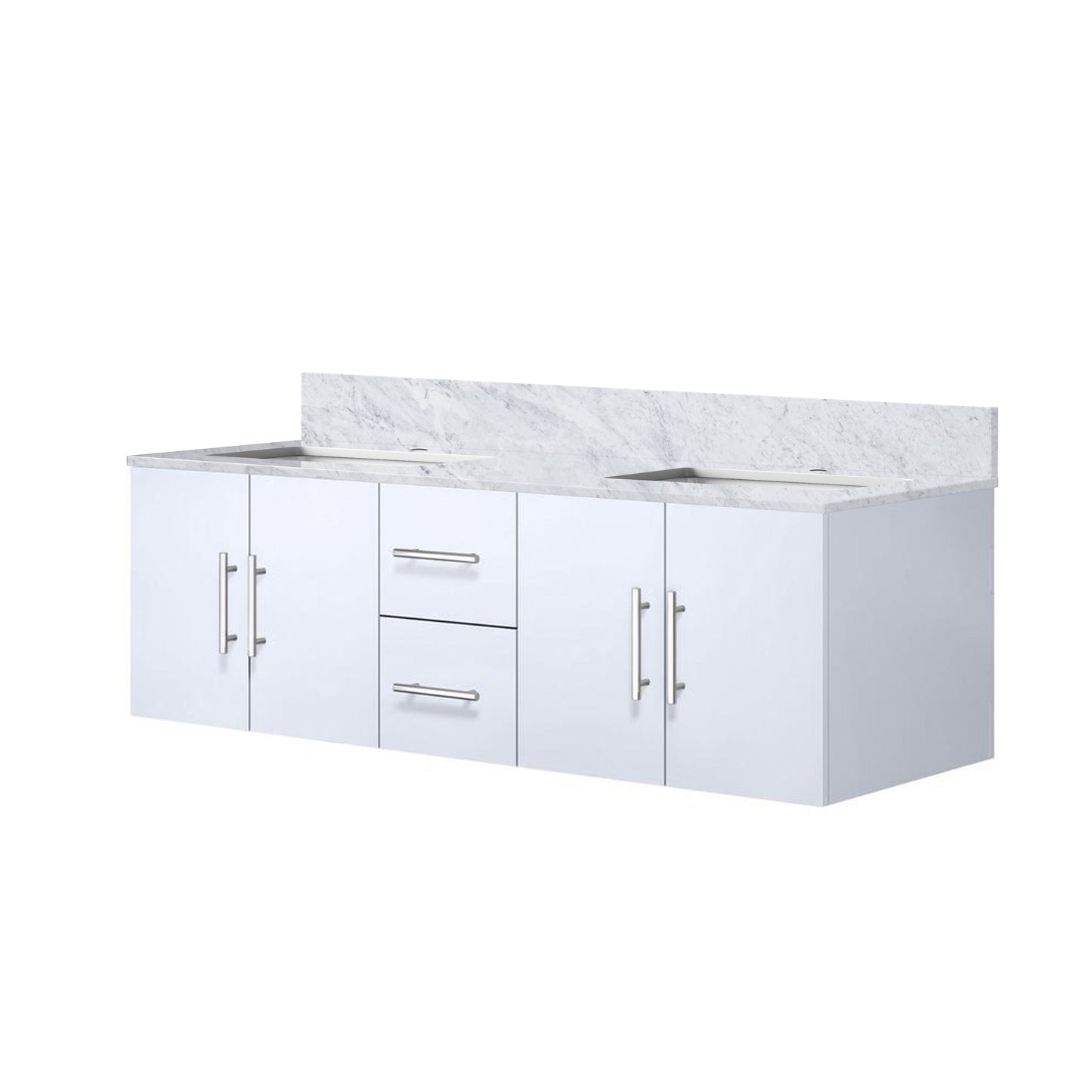 Geneva 60 in. W x 22 in. D Glossy White Double Bath Vanity