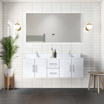 Geneva 60 in. W x 22 in. D Glossy White Double Bath Vanity