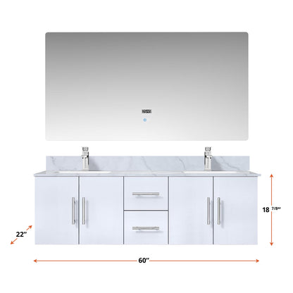 Geneva 60 in. W x 22 in. D Glossy White Double Bath Vanity