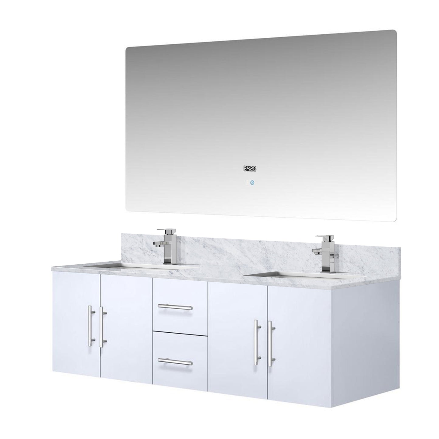 Geneva 60 in. W x 22 in. D Glossy White Double Bath Vanity