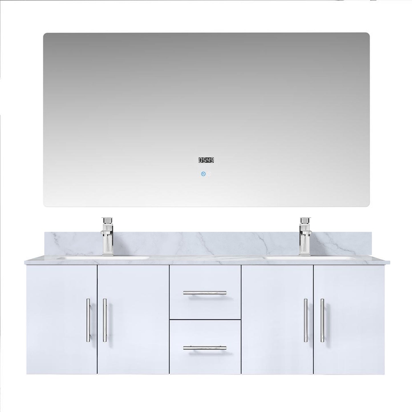 Geneva 60 in. W x 22 in. D Glossy White Double Bath Vanity