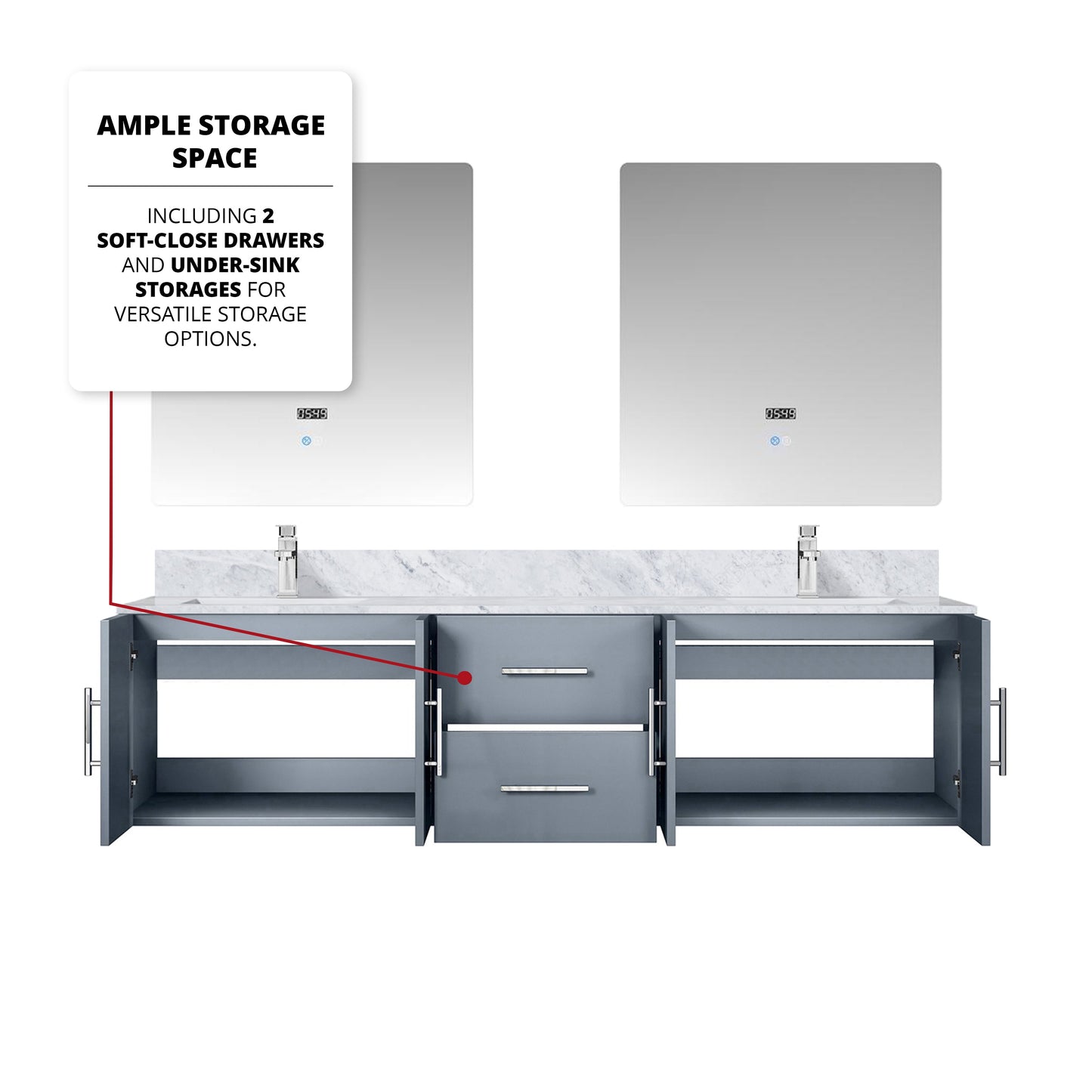 Geneva 72 in. W x 22 in. D Dark Grey Double Bath Vanity