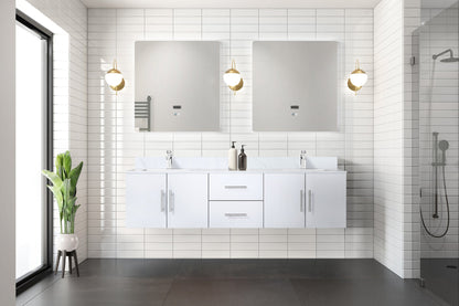 Geneva 72 in. W x 22 in. D Glossy White Double Bath Vanity