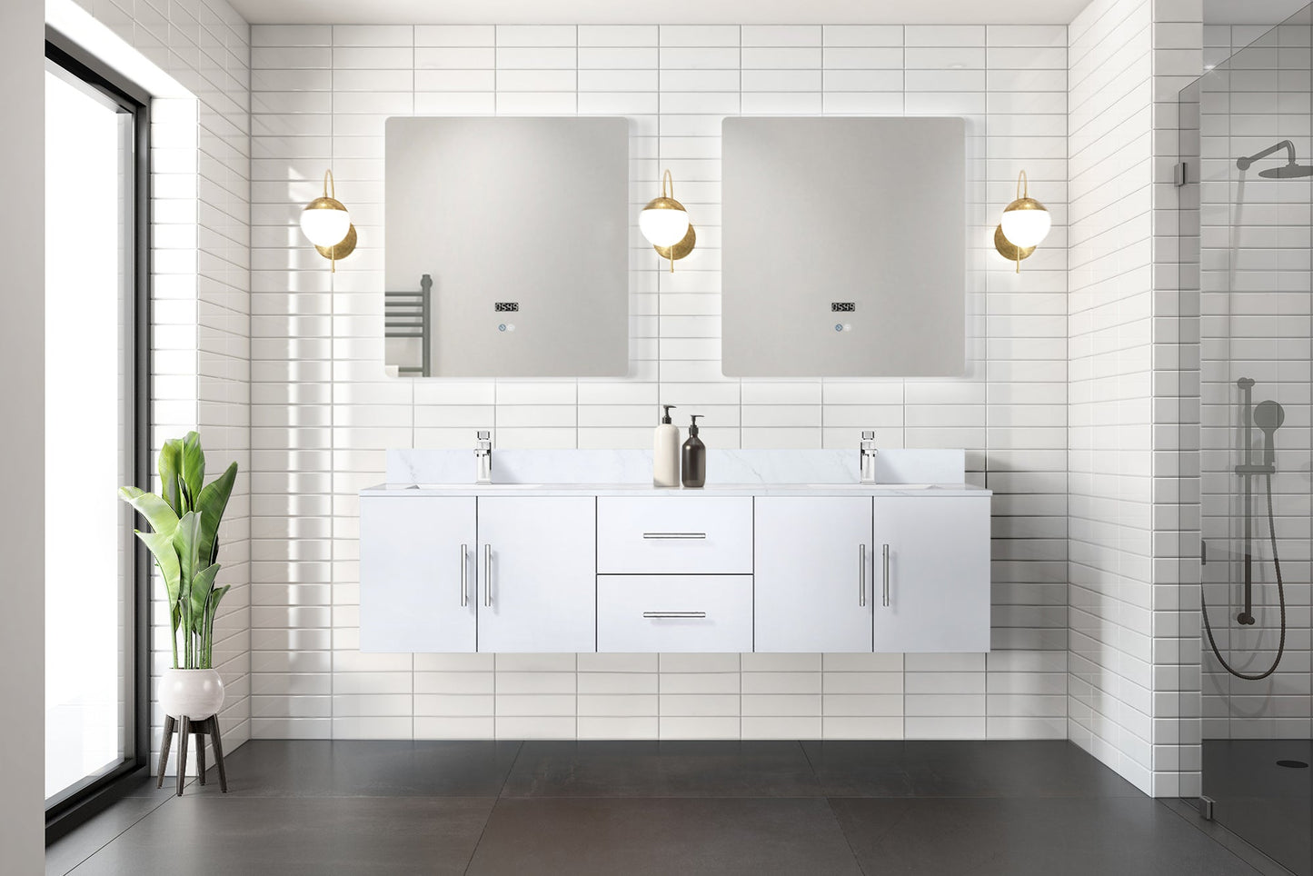 Geneva 72 in. W x 22 in. D Glossy White Double Bath Vanity