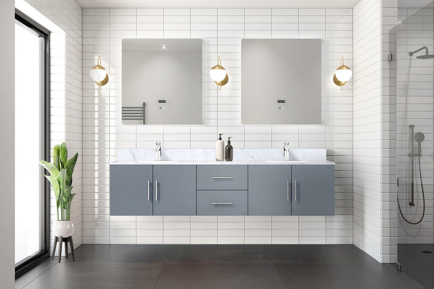 Geneva 80 in. W x 22 in. D Dark Grey Double Bath Vanity