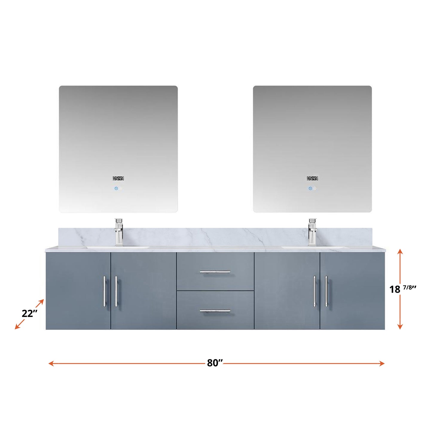 Geneva 80 in. W x 22 in. D Dark Grey Double Bath Vanity