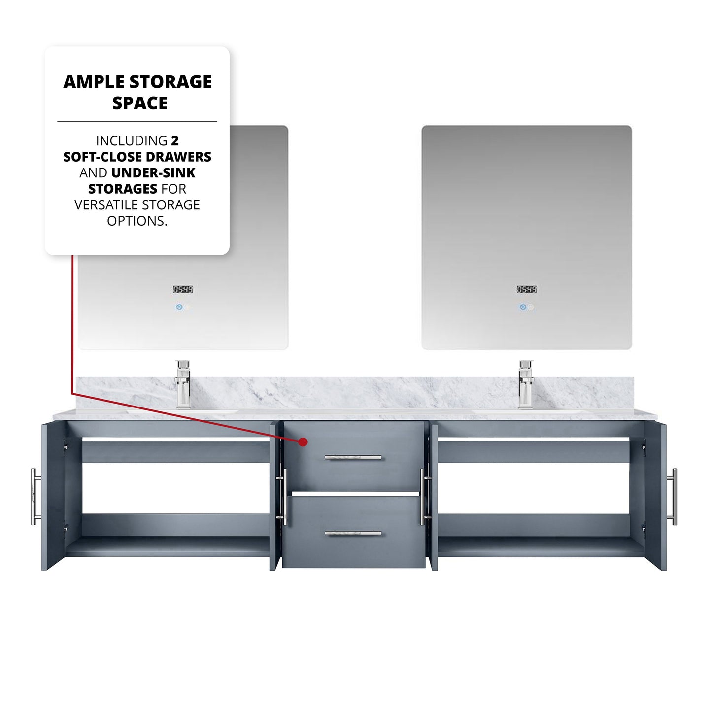 Geneva 80 in. W x 22 in. D Dark Grey Double Bath Vanity