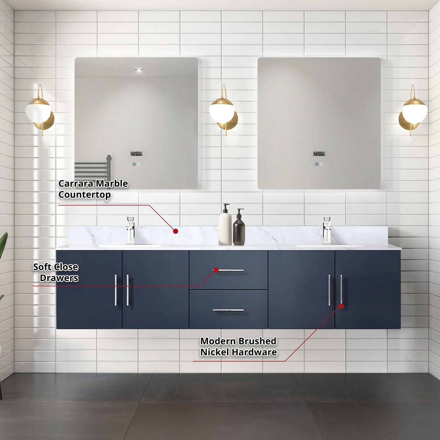 Geneva 80 in. W x 22 in. D Navy Blue Double Bath Vanity