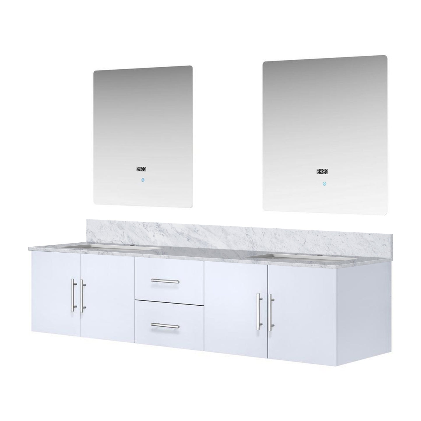 Geneva 80 in. W x 22 in. D Glossy White Double Bath Vanity
