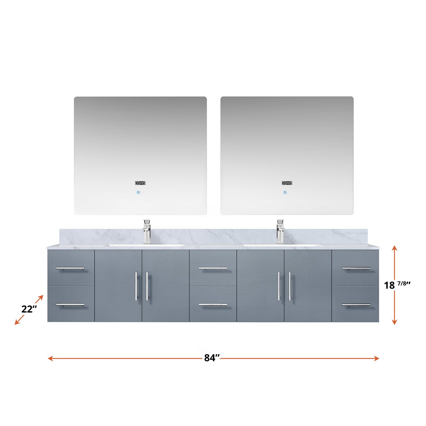 Geneva 84 in. W x 22 in. D Dark Grey Double Bath Vanity