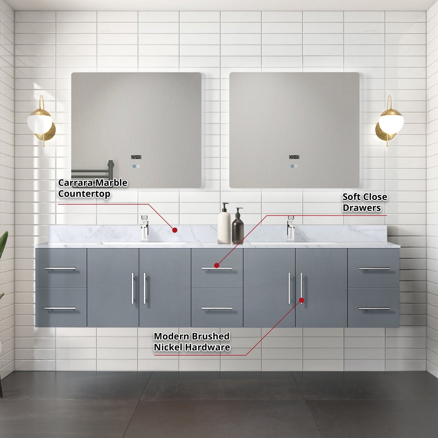 Geneva 84 in. W x 22 in. D Dark Grey Double Bath Vanity