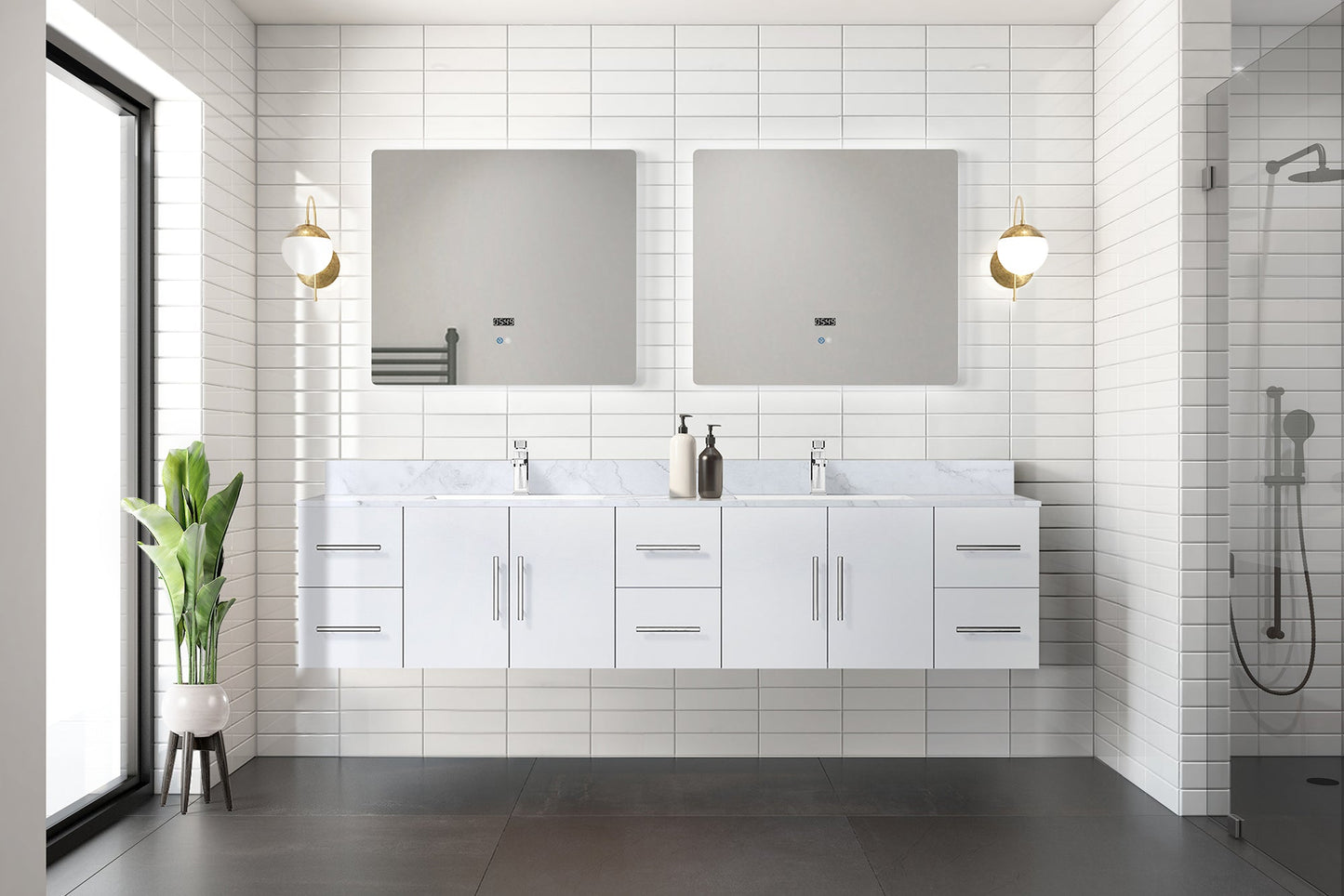 Geneva 84 in. W x 22 in. D Glossy White Double Bath Vanity