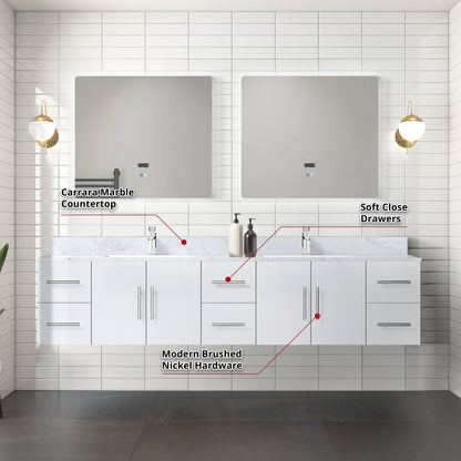 Geneva 84 in. W x 22 in. D Glossy White Double Bath Vanity