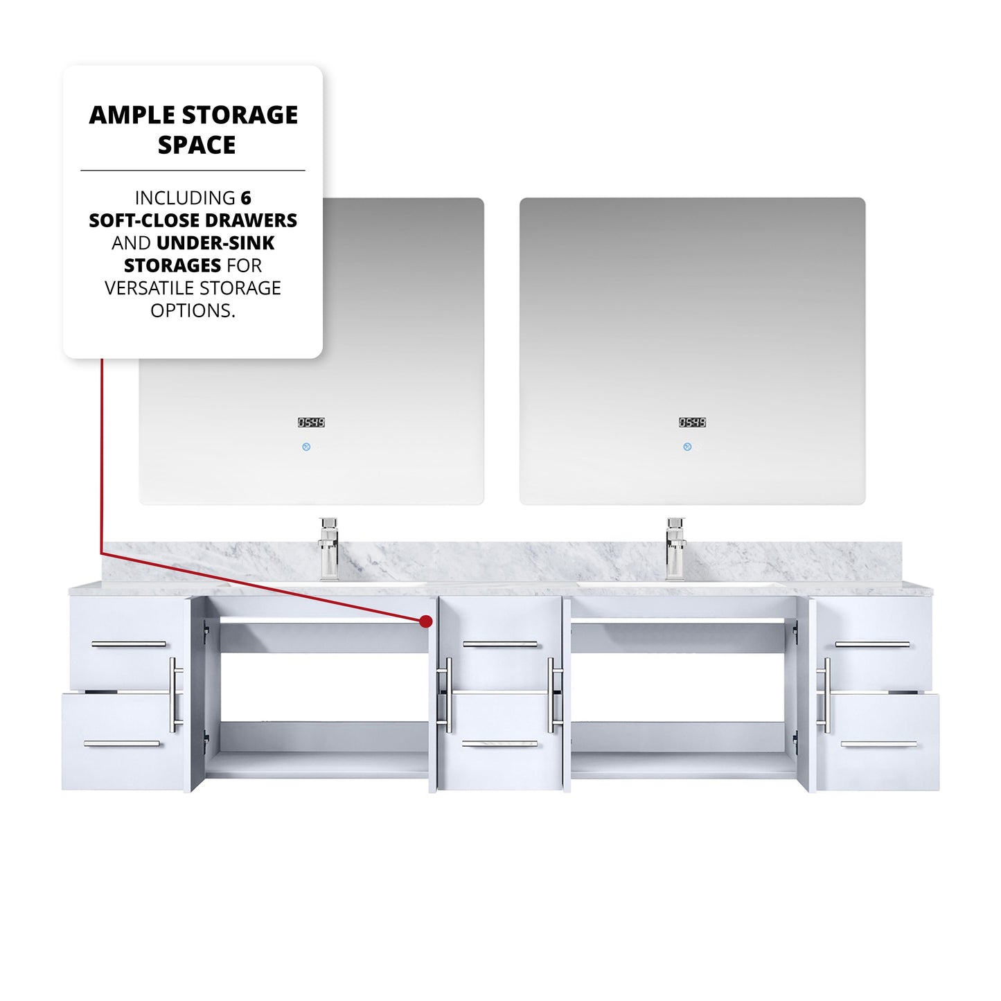 Geneva 84 in. W x 22 in. D Glossy White Double Bath Vanity