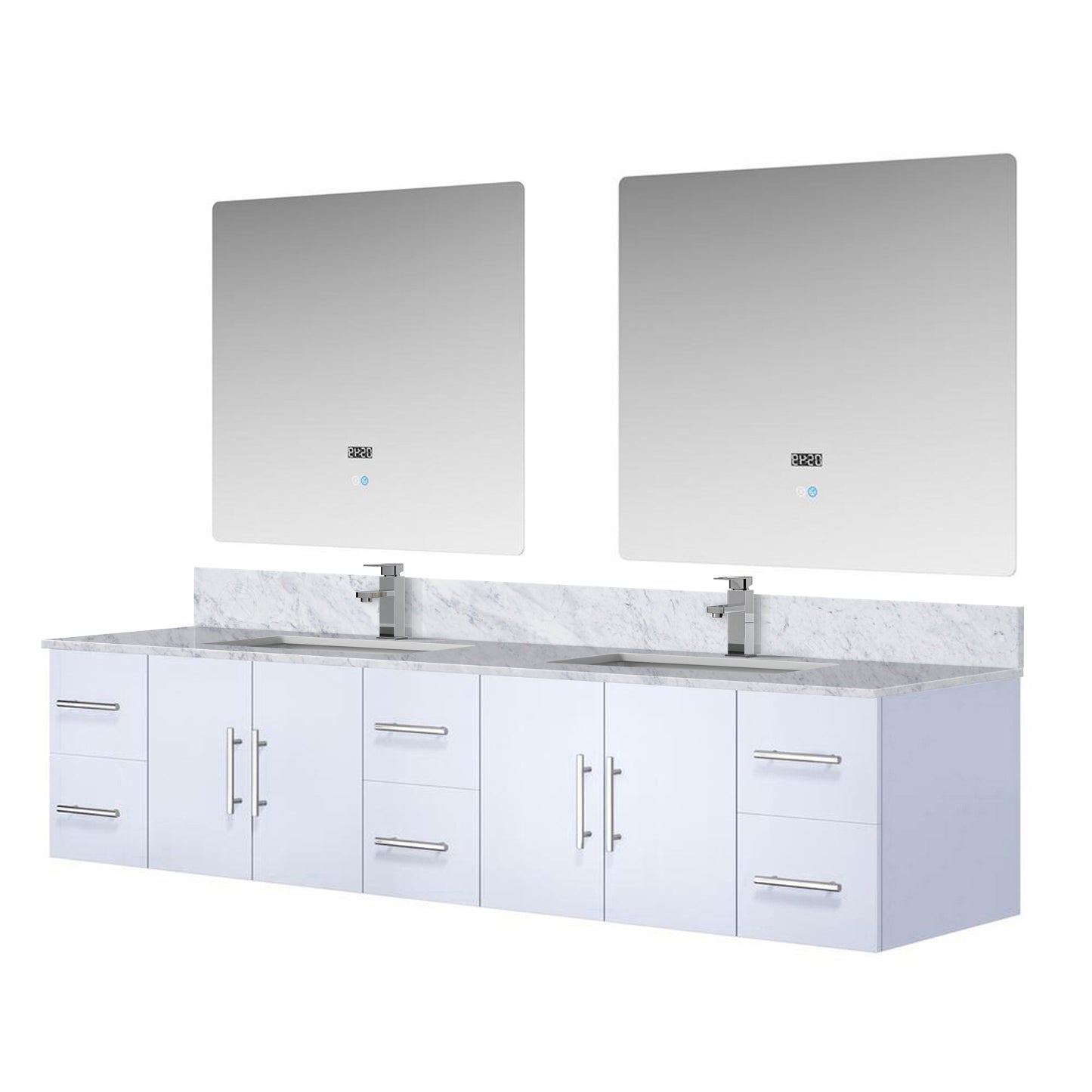 Geneva 84 in. W x 22 in. D Glossy White Double Bath Vanity