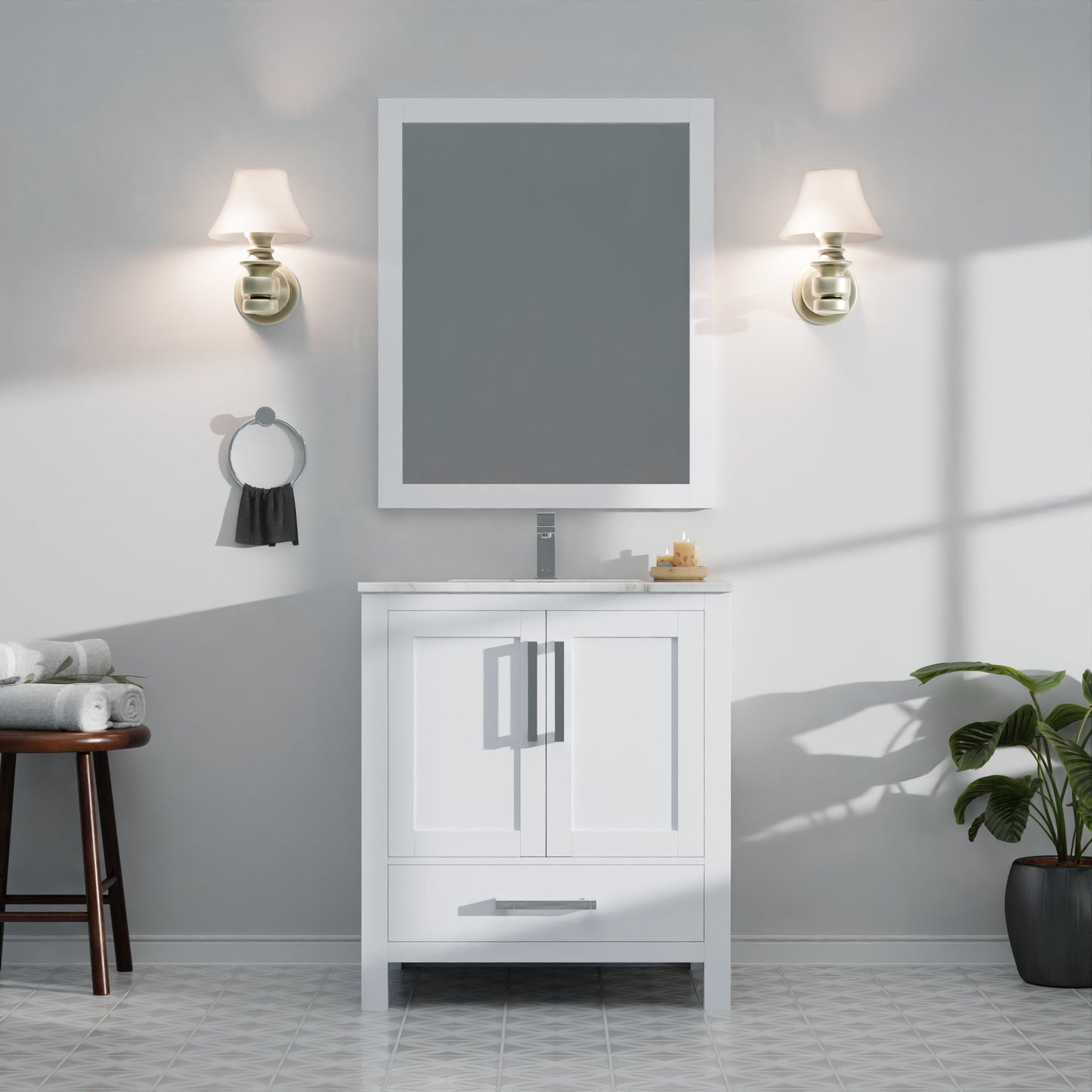 Lexora Jacques 30" White Bathroom Vanity | Modern Solid Wood Cabinet