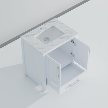 Lexora Jacques 30" White Bathroom Vanity | Modern Solid Wood Cabinet