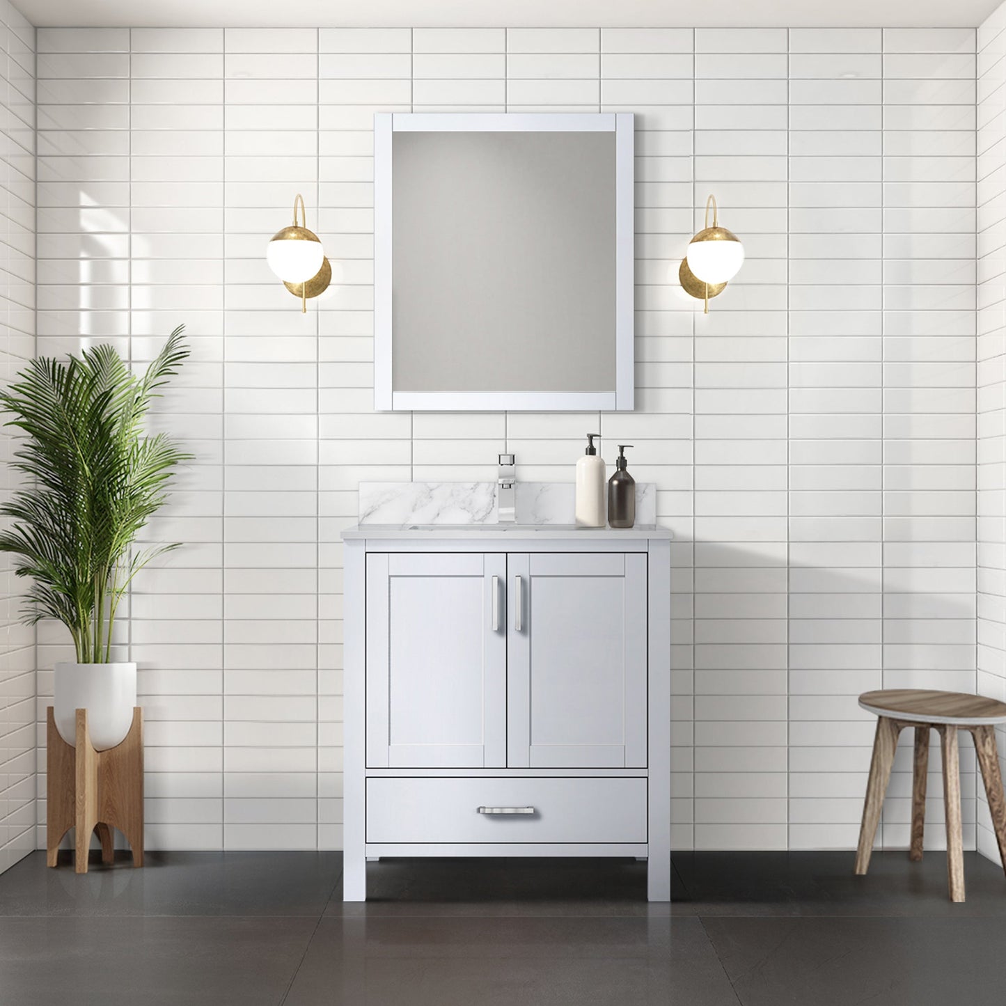 Lexora Jacques 30" White Bathroom Vanity | Modern Solid Wood Cabinet