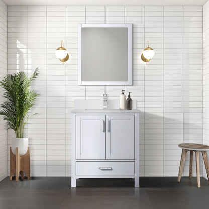 Lexora Jacques 30" White Bathroom Vanity | Modern Solid Wood Cabinet