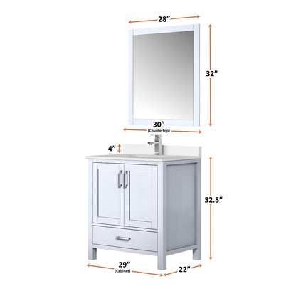 Lexora Jacques 30" White Bathroom Vanity | Modern Solid Wood Cabinet