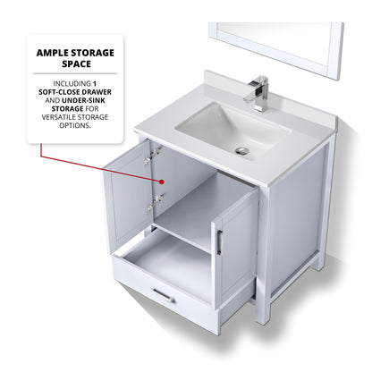 Lexora Jacques 30" White Bathroom Vanity | Modern Solid Wood Cabinet