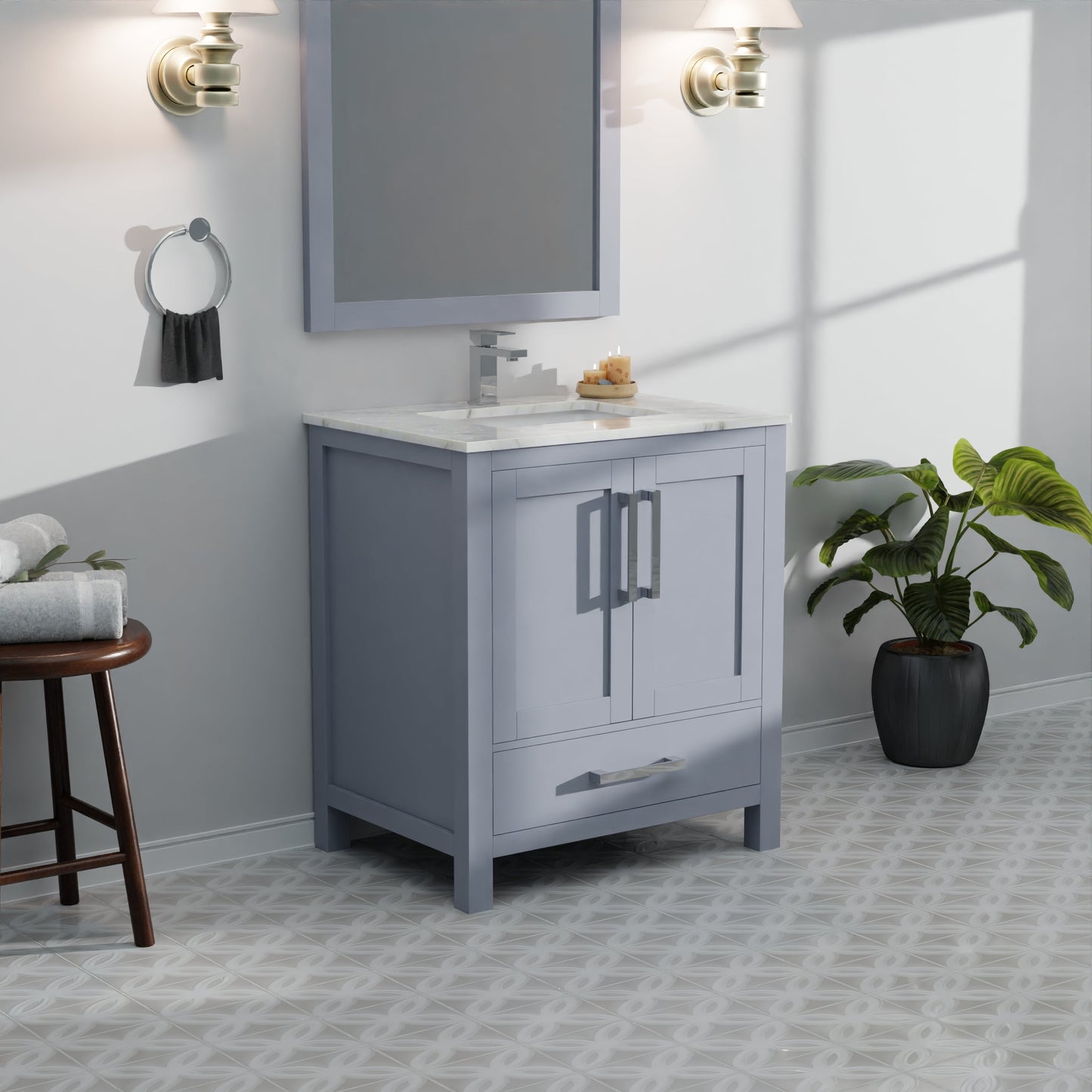 Lexora Jacques 30" Dark Grey Bathroom Vanity – Modern Solid Wood Freestanding Cabinet