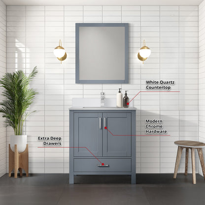 Lexora Jacques 30" Dark Grey Bathroom Vanity – Modern Solid Wood Freestanding Cabinet