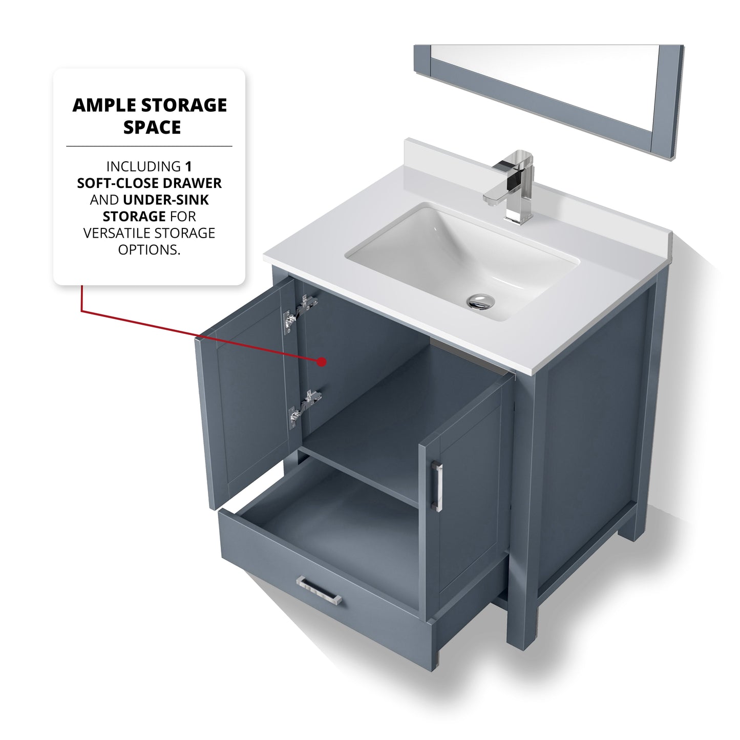 Lexora Jacques 30" Dark Grey Bathroom Vanity – Modern Solid Wood Freestanding Cabinet