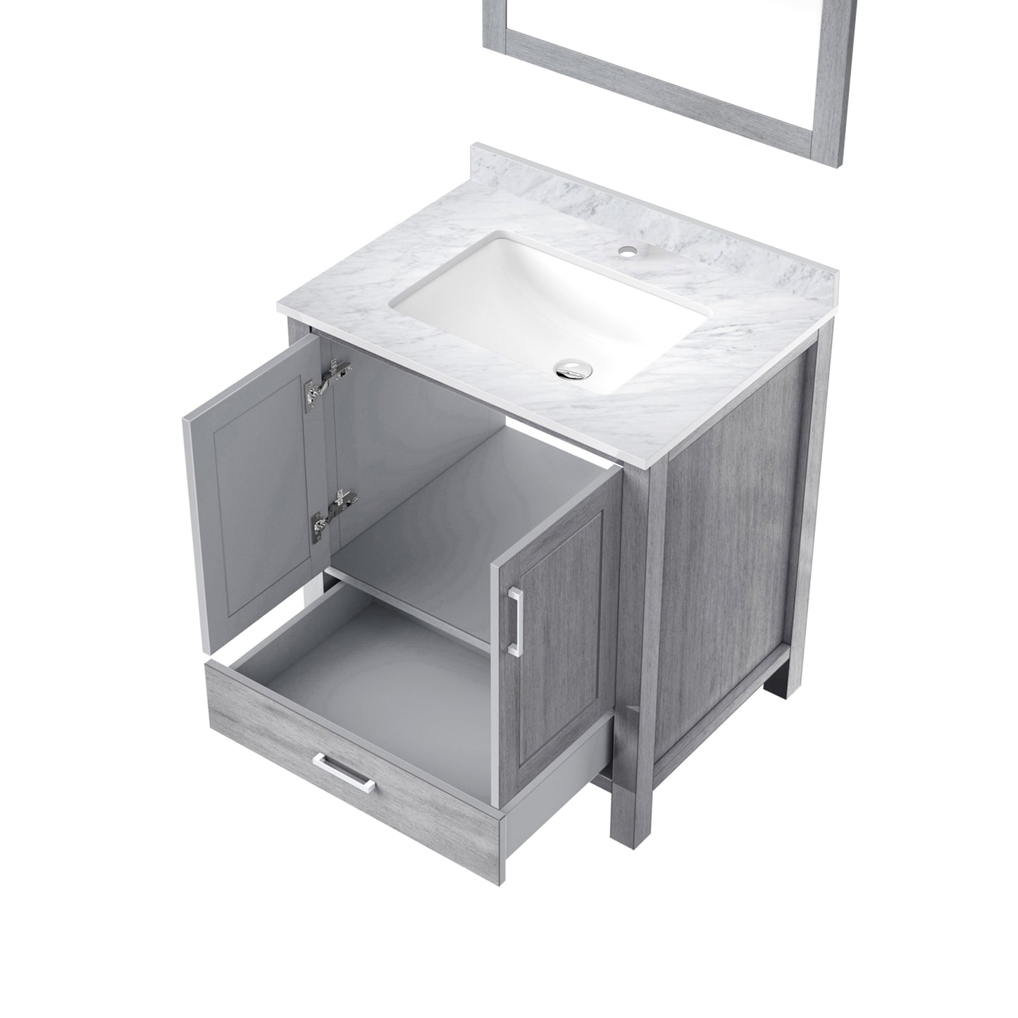 Lexora Jacques 30" Distressed Grey Bathroom Vanity – Solid Wood, Mid-Century Freestanding Storage Cabinet