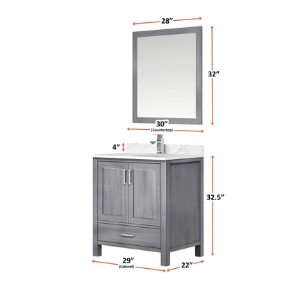 Lexora Jacques 30" Distressed Grey Bathroom Vanity – Solid Wood, Mid-Century Freestanding Storage Cabinet