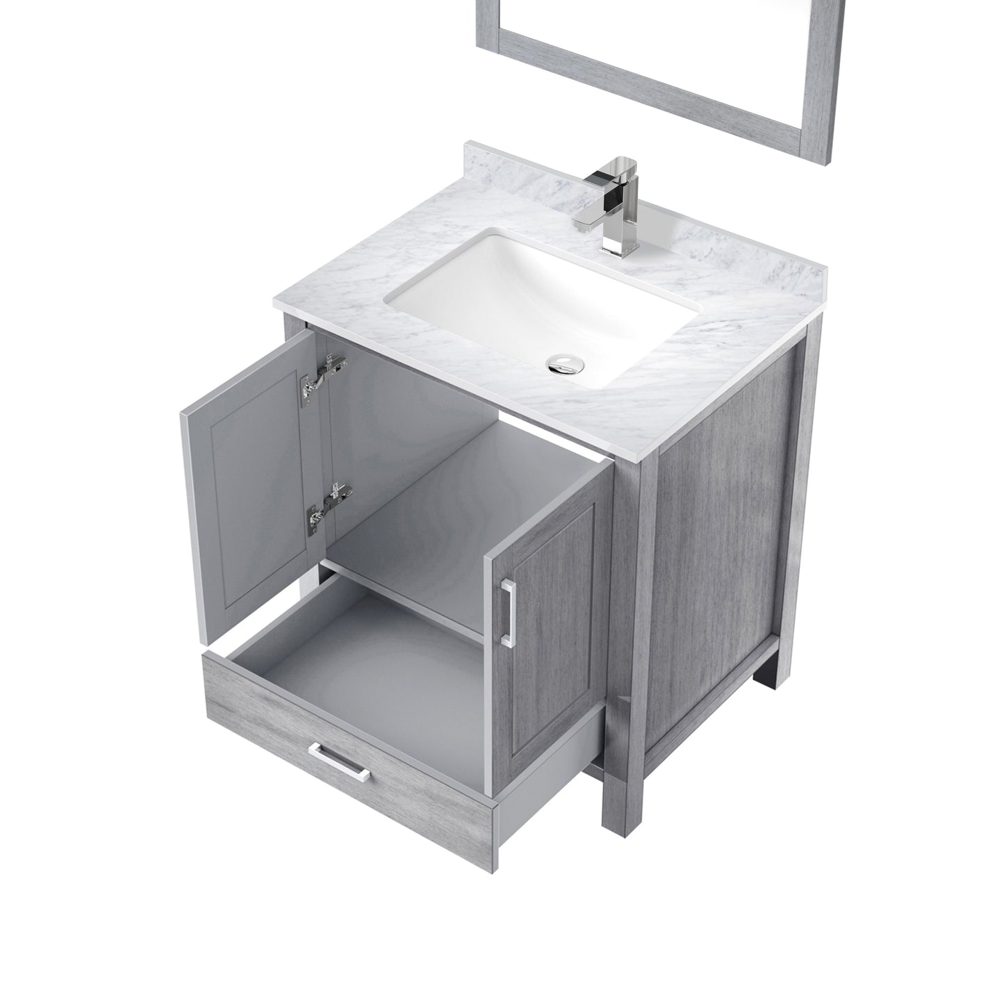 Lexora Jacques 30" Distressed Grey Bathroom Vanity – Solid Wood, Mid-Century Freestanding Storage Cabinet