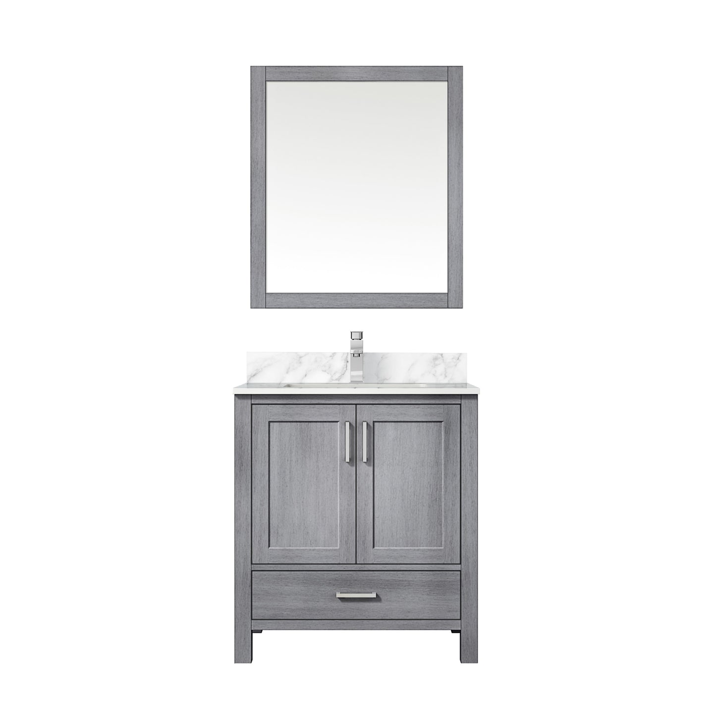Lexora Jacques 30" Distressed Grey Bathroom Vanity – Solid Wood, Mid-Century Freestanding Storage Cabinet