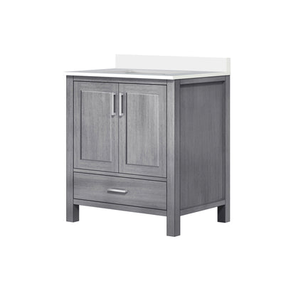 Lexora Jacques 30" Distressed Grey Bathroom Vanity – Solid Wood, Mid-Century Freestanding Storage Cabinet