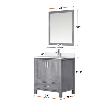 Lexora Jacques 30" Distressed Grey Bathroom Vanity – Solid Wood, Mid-Century Freestanding Storage Cabinet