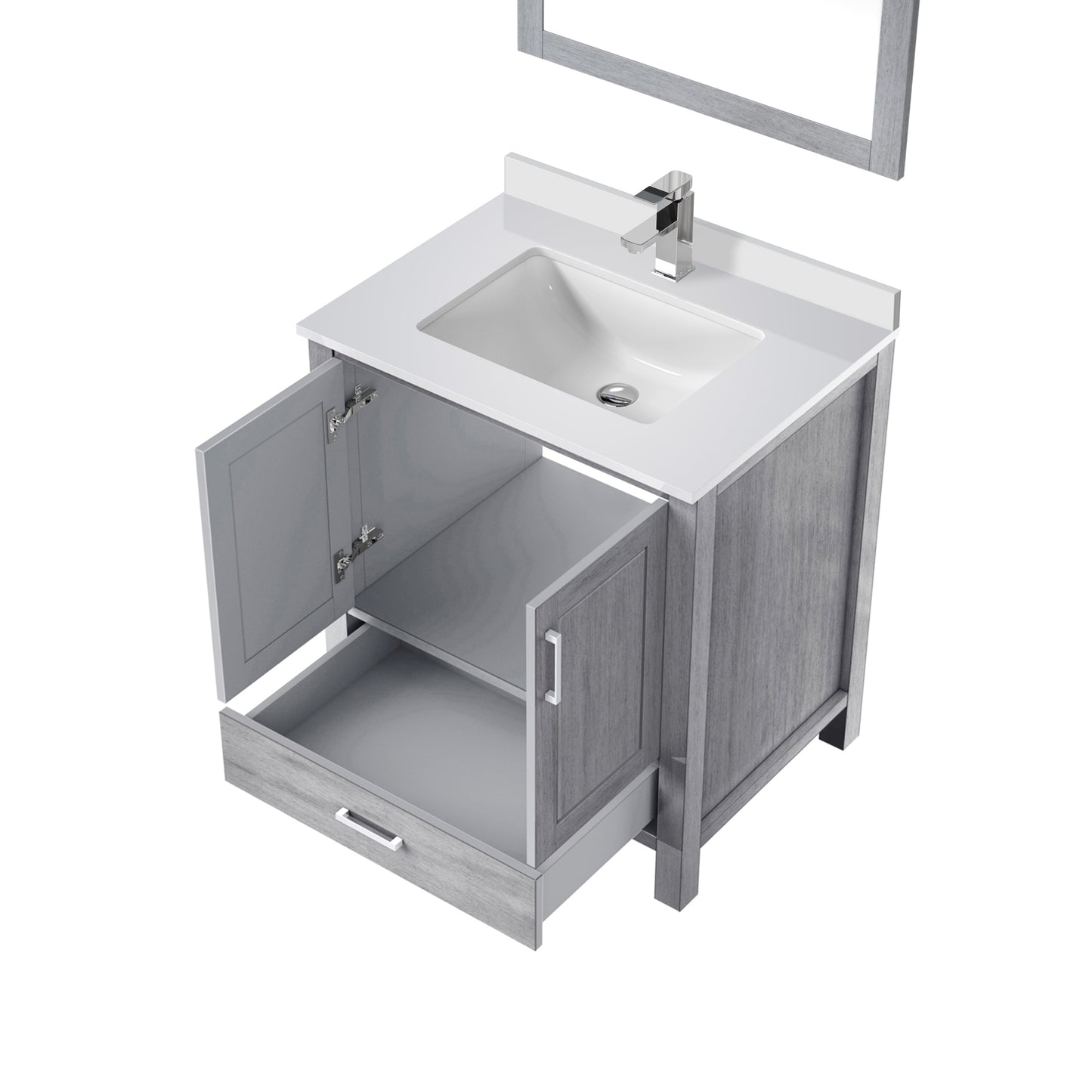 Lexora Jacques 30" Distressed Grey Bathroom Vanity – Solid Wood, Mid-Century Freestanding Storage Cabinet