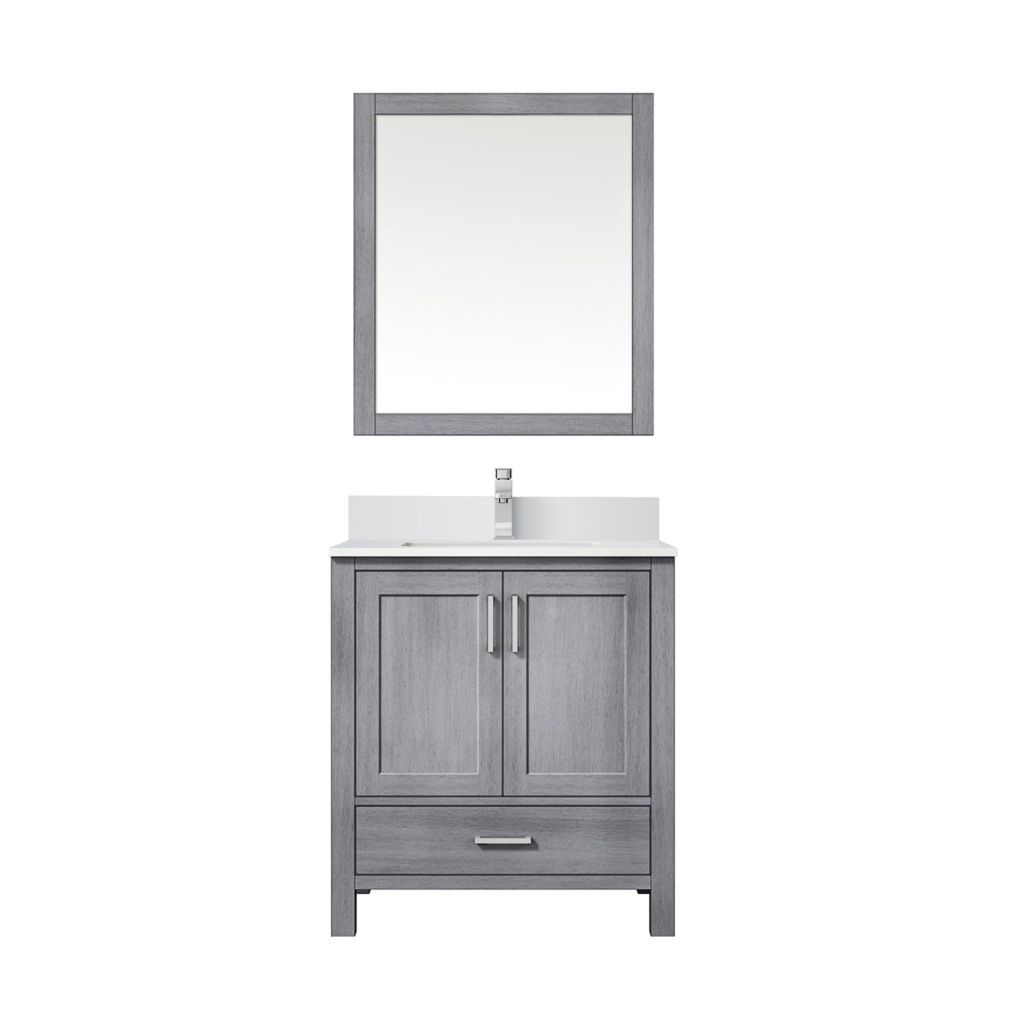 Lexora Jacques 30" Distressed Grey Bathroom Vanity – Solid Wood, Mid-Century Freestanding Storage Cabinet