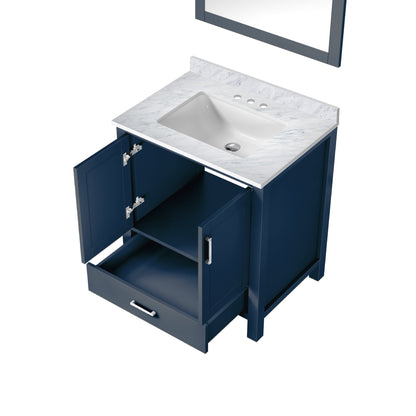 Lexora Jacques 30" Navy Blue Bathroom Vanity | Solid Wood Cabinet