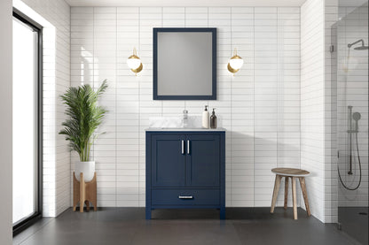 Lexora Jacques 30" Navy Blue Bathroom Vanity | Solid Wood Cabinet