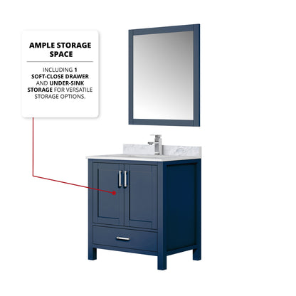 Lexora Jacques 30" Navy Blue Bathroom Vanity | Solid Wood Cabinet