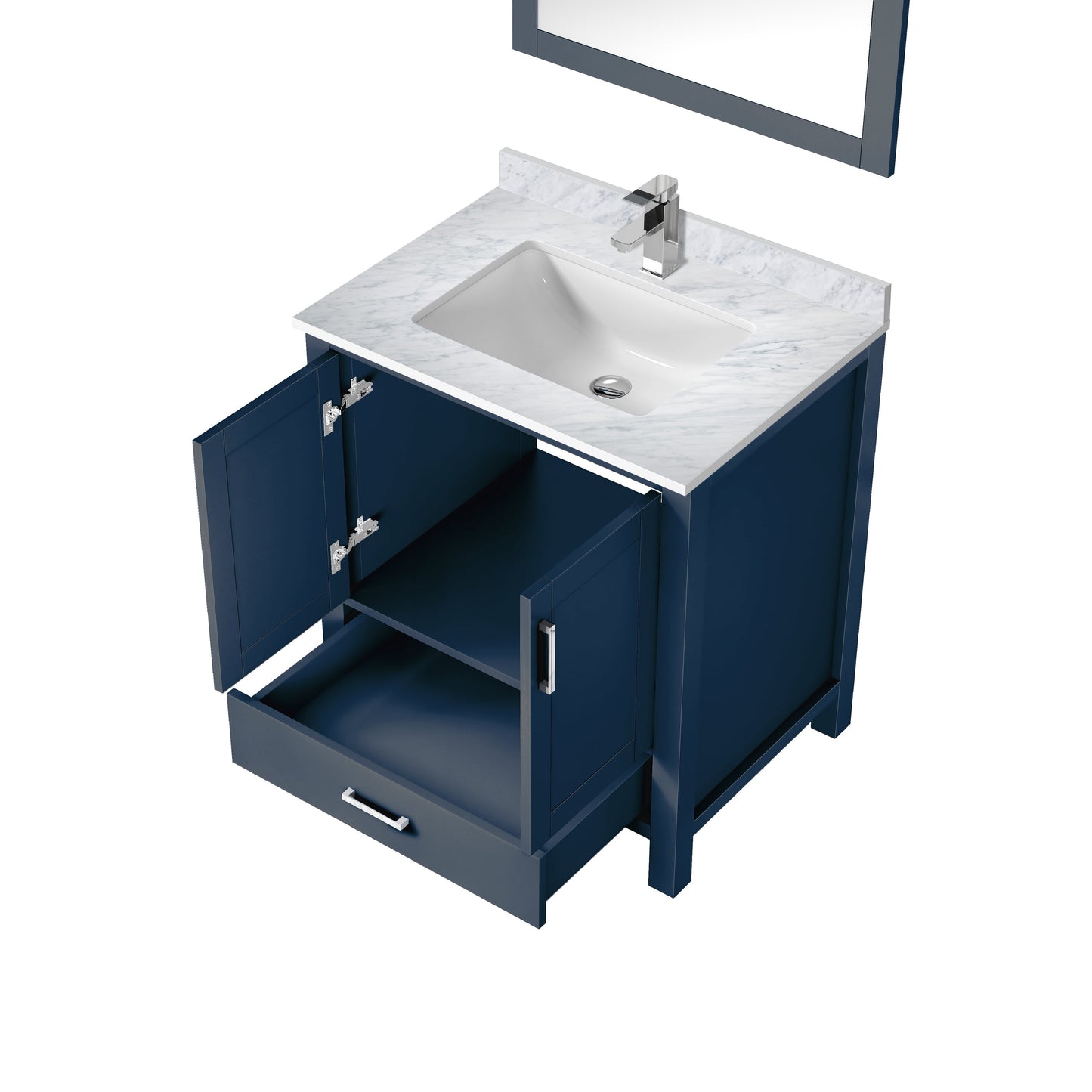 Lexora Jacques 30" Navy Blue Bathroom Vanity | Solid Wood Cabinet