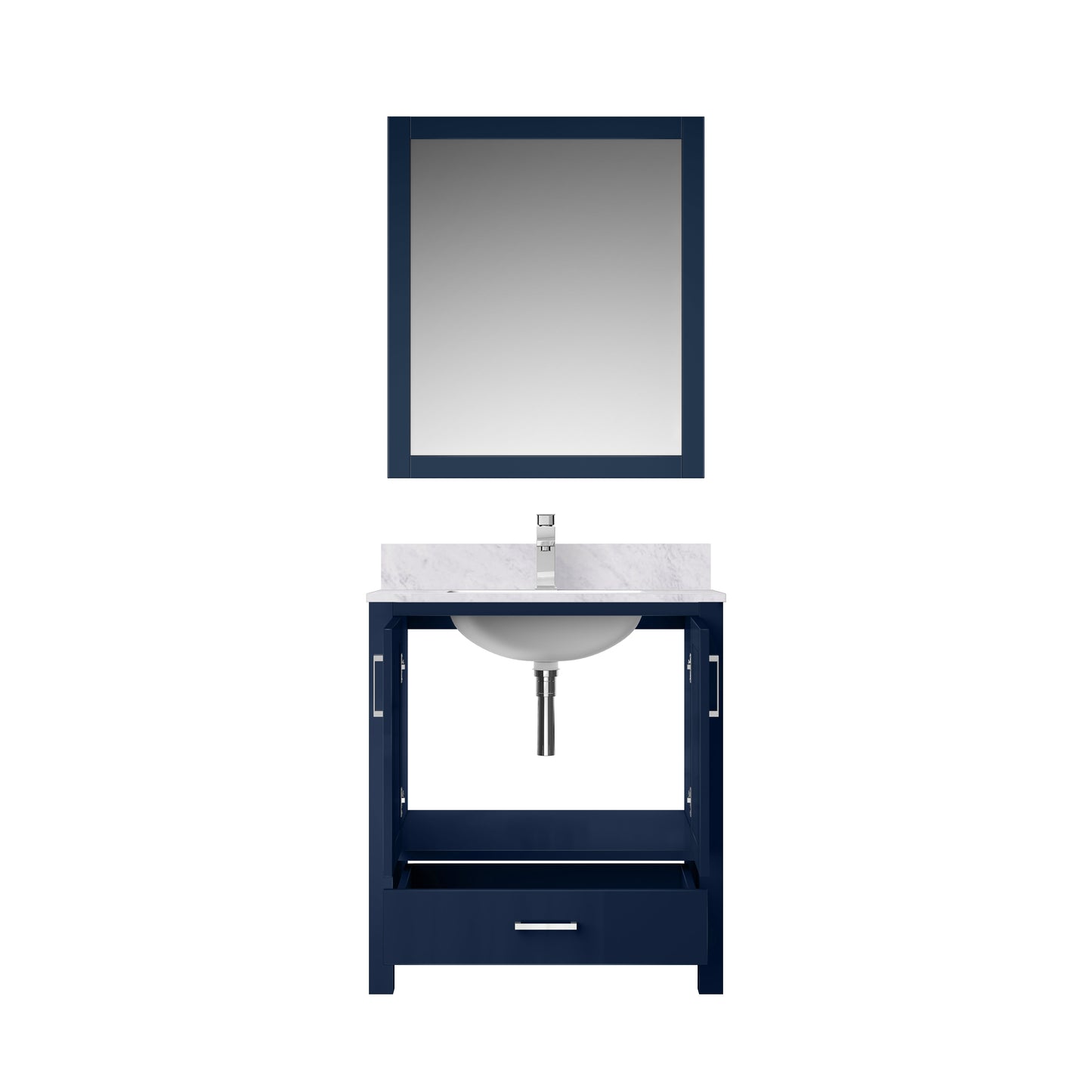 Lexora Jacques 30" Navy Blue Bathroom Vanity | Solid Wood Cabinet