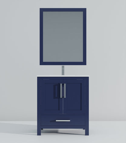 Lexora Jacques 30" Navy Blue Bathroom Vanity | Solid Wood Cabinet