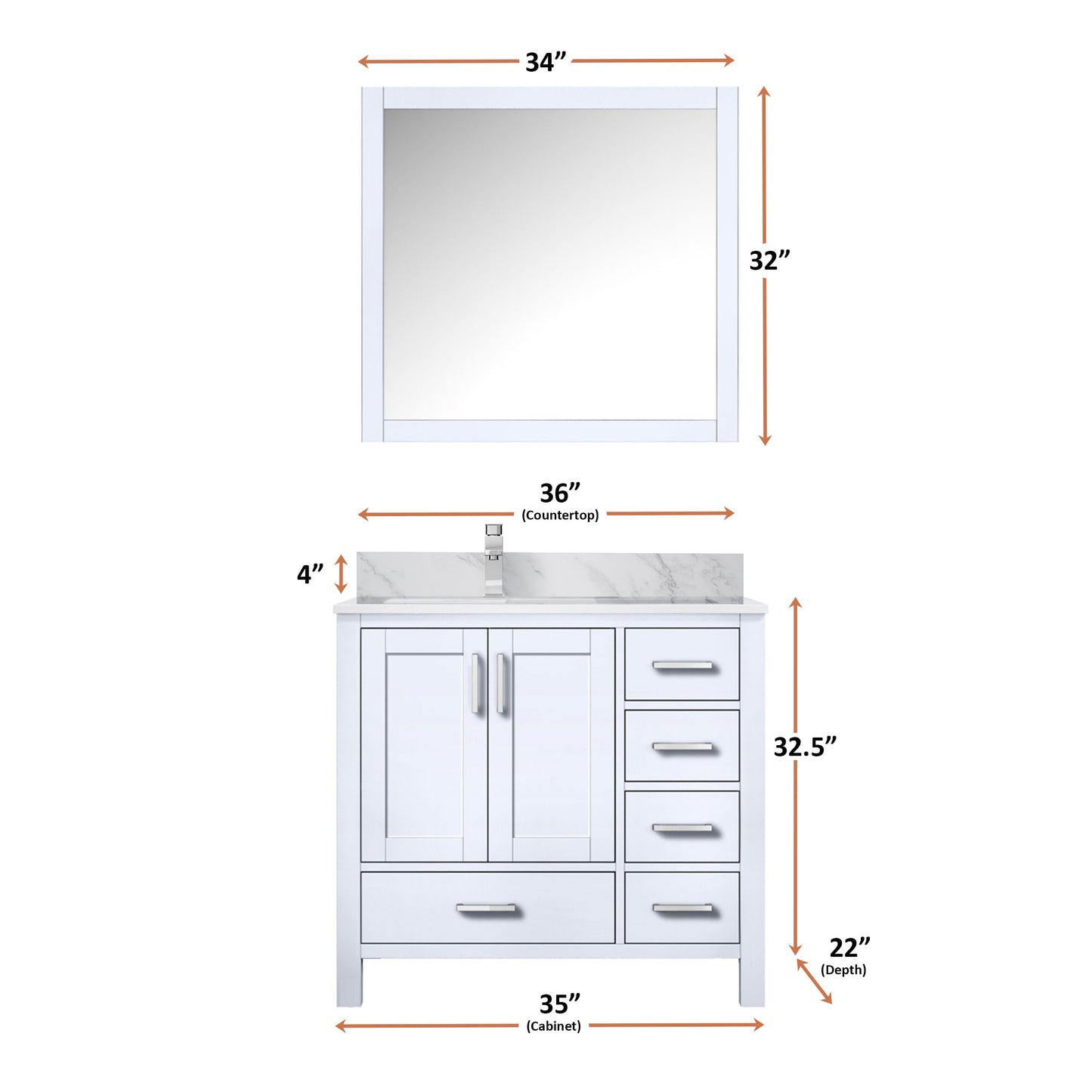 Jacques 36 in. W x 22 in. D Left Offset White Bath Vanity
