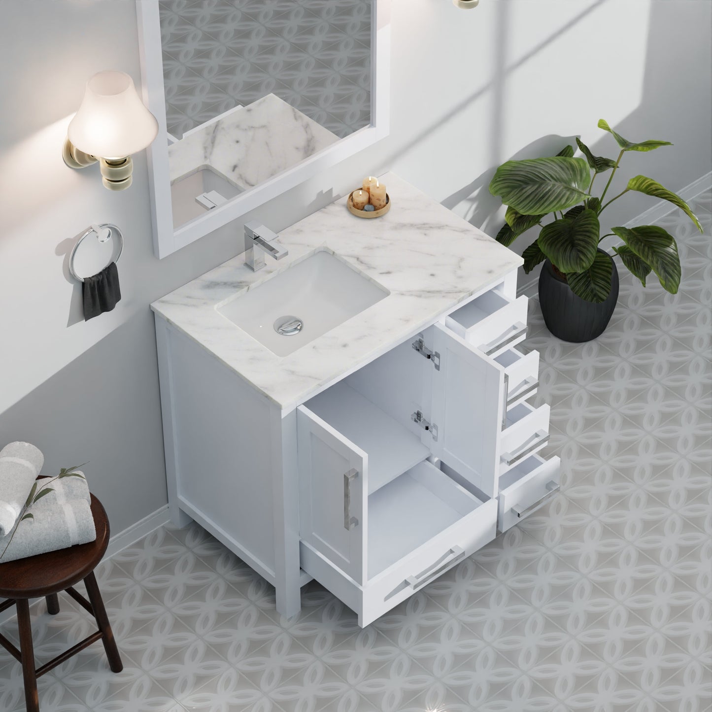 Jacques 36 in. W x 22 in. D Left Offset White Bath Vanity