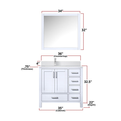 Jacques 36 in. W x 22 in. D Left Offset White Bath Vanity