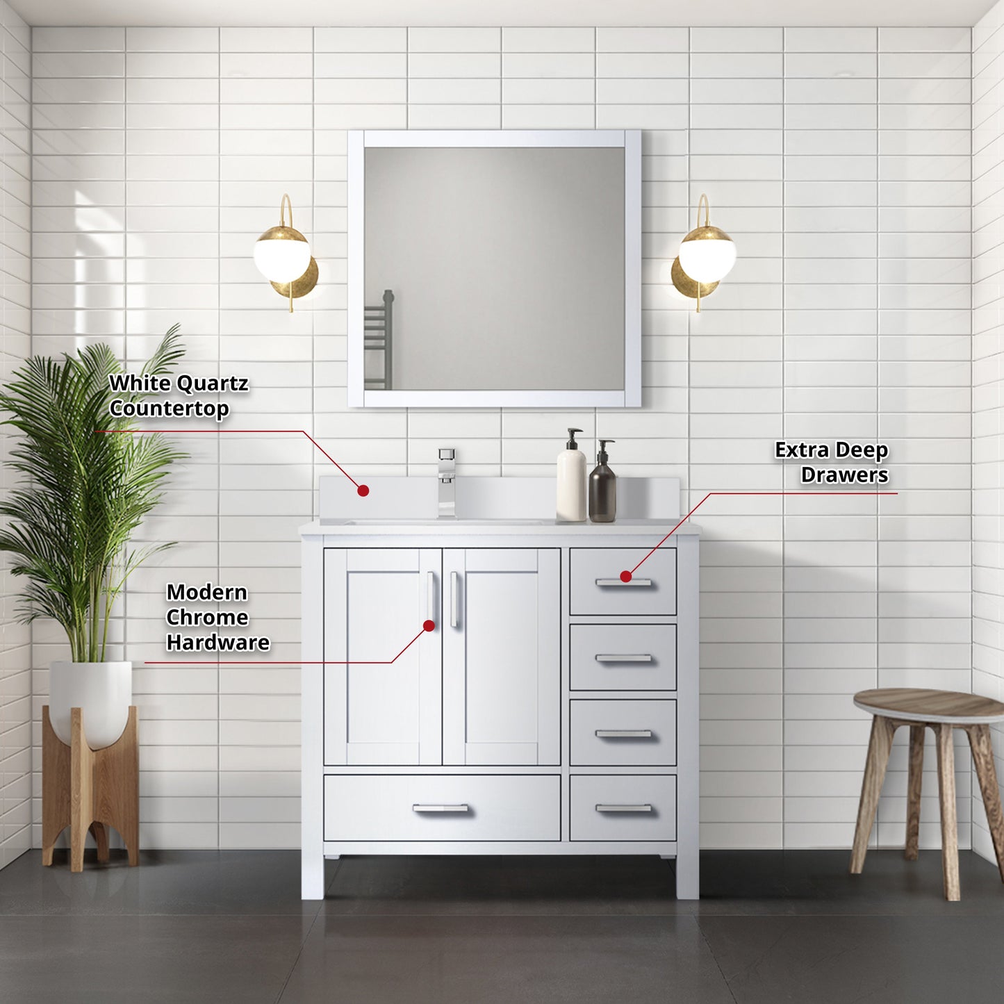 Jacques 36 in. W x 22 in. D Left Offset White Bath Vanity